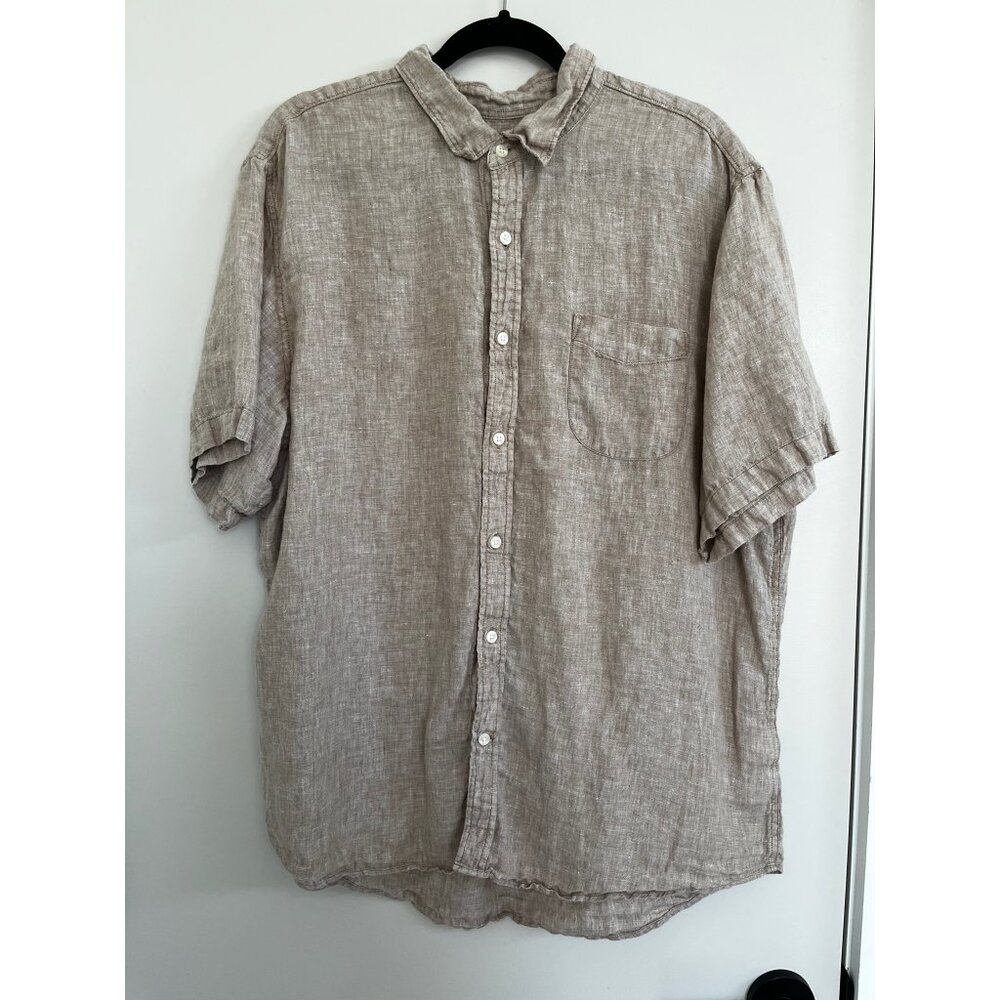 Land's End 100% Linen Oatmeal Short-Sleeved Button Down
